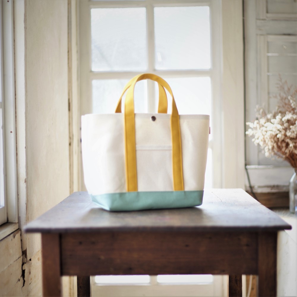 帆布Mトートバッグ　キナリ×ミントドロップ×マスタード