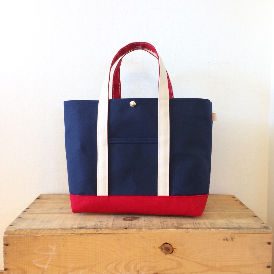 帆布Lトートバッグ　コン×アカ×キナリ