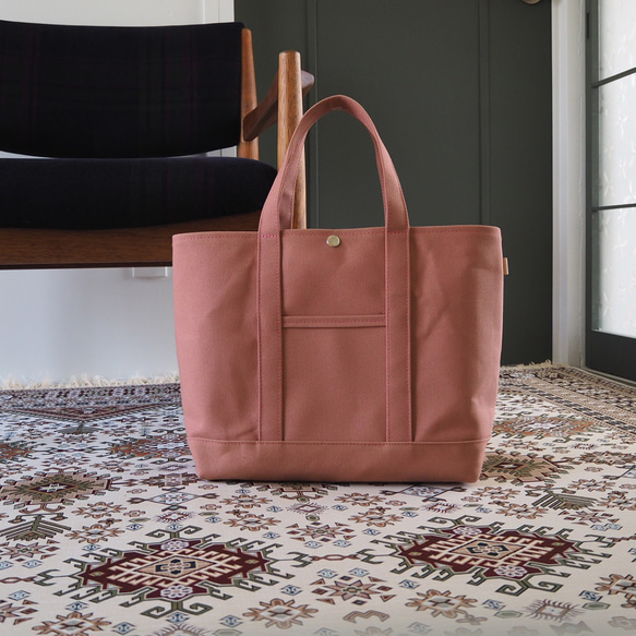 ハンドメイド、トートバック、帆布 ラウンド&ティアドロップ 帆布Lトートバッグ オールドローズ トートバッグ 63CANVAS 通販