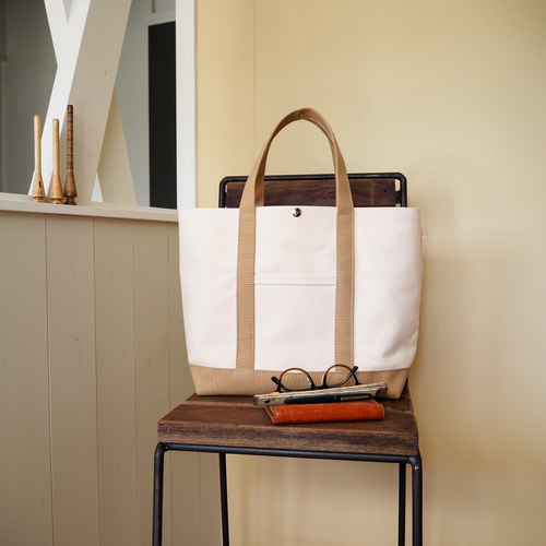 帆布Lトートバッグ キナリ×ベージュ トートバッグ 63CANVAS 通販