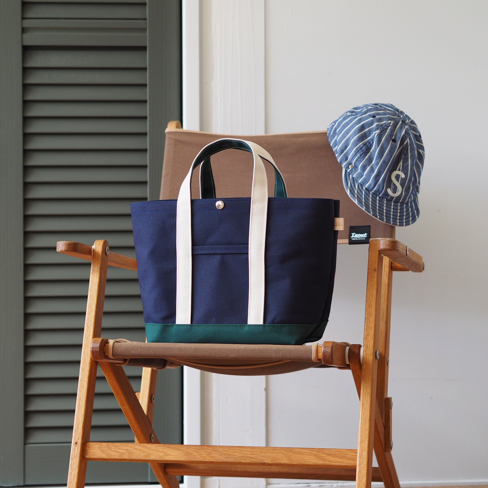 帆布Mトートバッグ コン×グラスグリーン×キナリ