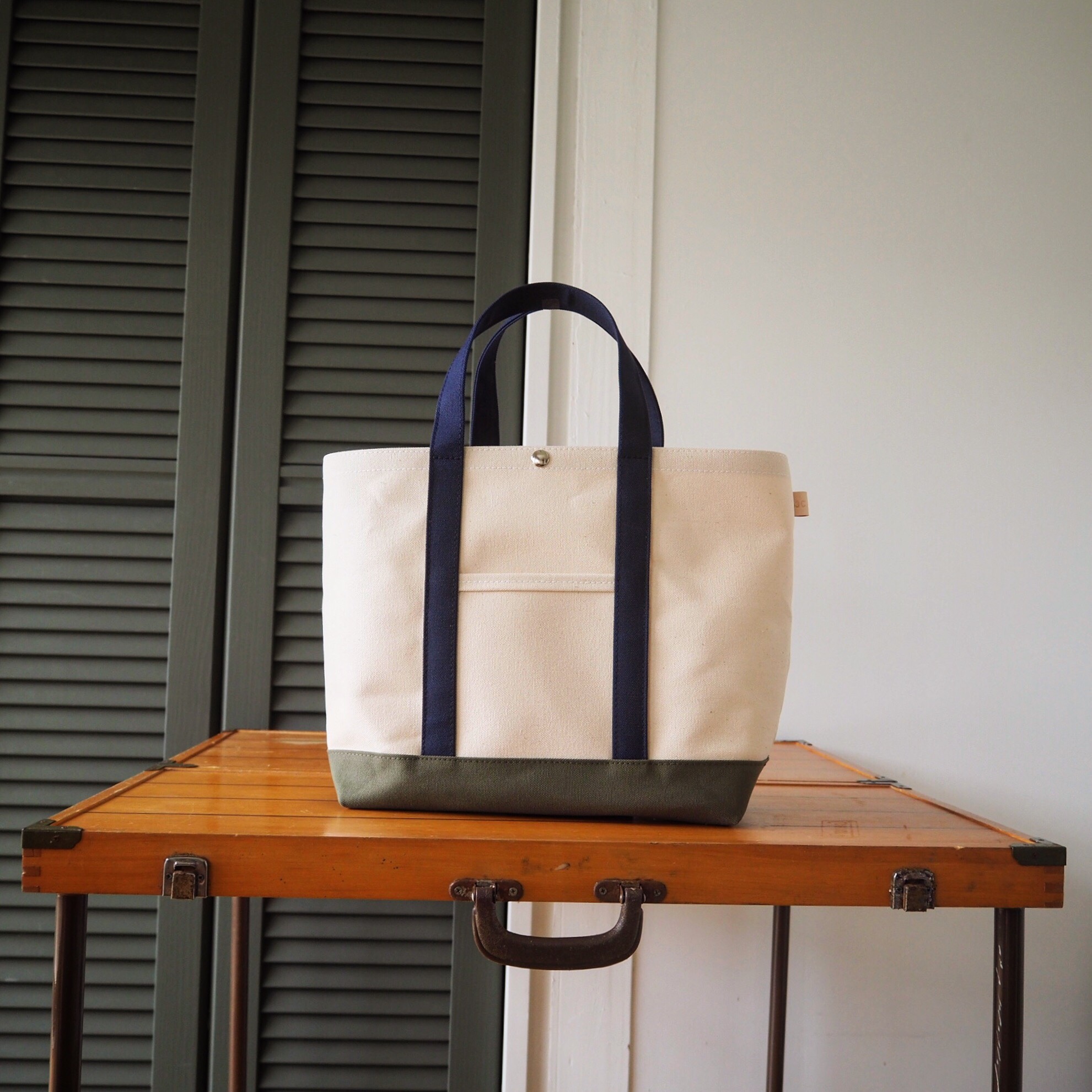 帆布Lトートバッグ キナリ×カーキ×コン