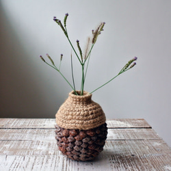 【大口果實編織花器】乾燥花 / 橡實 / 自然素材 第4張的照片