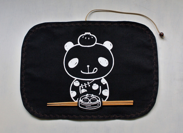 小籠包熊貓（中華料理版）收納餐墊【附筷子】炭黒×可可 第1張的照片