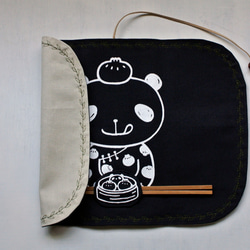 小籠包熊貓（中華料理版）收納餐墊【附筷子】炭黒×竹綠 第2張的照片