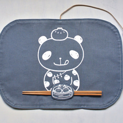 小籠包熊貓（中華料理版）收納餐墊【附筷子】灰藍×咖啡 第1張的照片