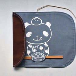 小籠包熊貓（中華料理版）收納餐墊【附筷子】灰藍×咖啡 第2張的照片