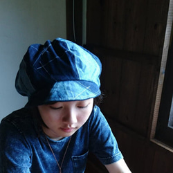 【訂製】深藍色系帽子 / 丹寧 / 報童帽 / 古著風格 第1張的照片
