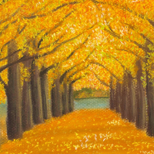 プリントアート(複製画)A4『銀杏並木』 絵画 kaori 通販 7450516