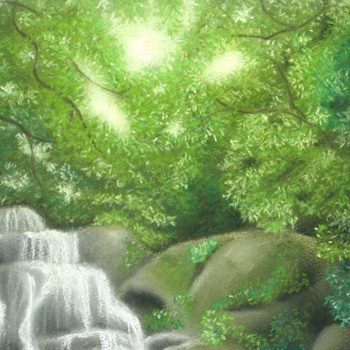 プリントアート(複製画)A4『糸島 白糸の滝』 絵画 kaori 通販 7450559