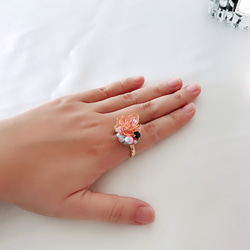 Karen.K - 華麗 魔術玫瑰戒指 水晶花 幻彩珍珠 水鑽可調整戒指 下單製作 第4張的照片