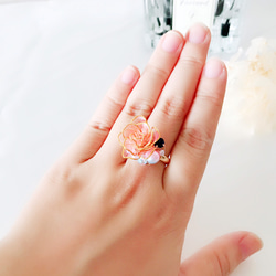 Karen.K - 華麗 魔術玫瑰戒指 水晶花 幻彩珍珠 水鑽可調整戒指 下單製作 第5張的照片