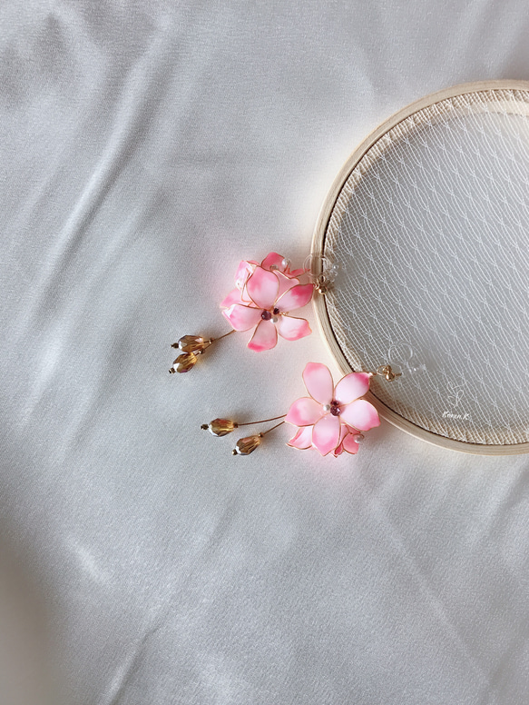 《花球》一對- 沙漠玫瑰 樹脂耳環 花球耳飾 水晶花朵 人造水晶 第3張的照片