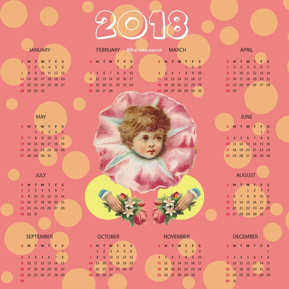 [RemadeUni]レトロ懐かしの人形コミカルなヒットカラー2018カレンダーマイクロファイバータオルのカレンダー/カレンダー 3枚目の画像