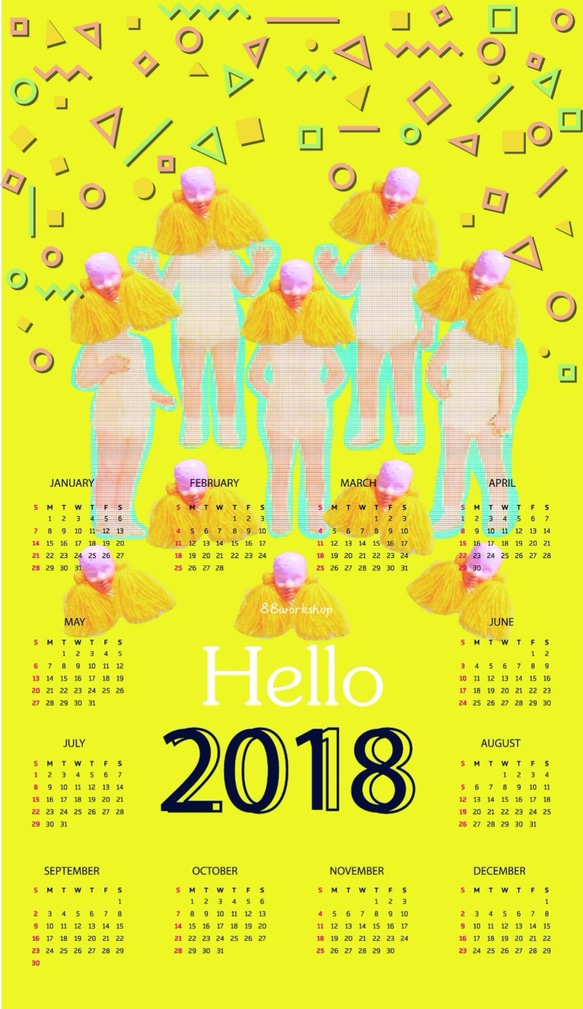 [RemadeUni]レトロ懐かしの人形コミカルなヒットカラー2018カレンダーマイクロファイバータオルのカレンダー/カレンダー 8枚目の画像