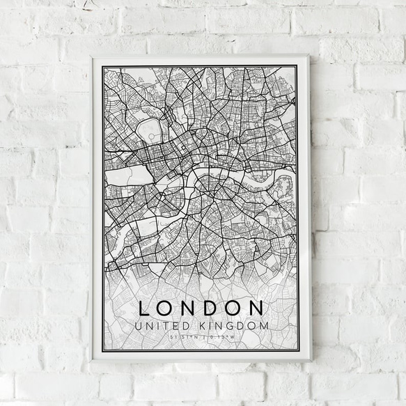 オシャレ インテリア ロンドン シンプル マップモノクロ 白黒 ポスター