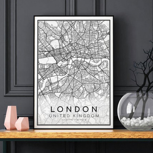 オシャレ インテリア ロンドン シンプル マップモノクロ 白黒 ポスター