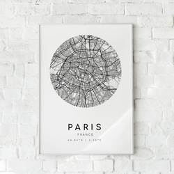 オシャレ インテリア パリ シンプル マップ ポスター 北欧風モノクロ