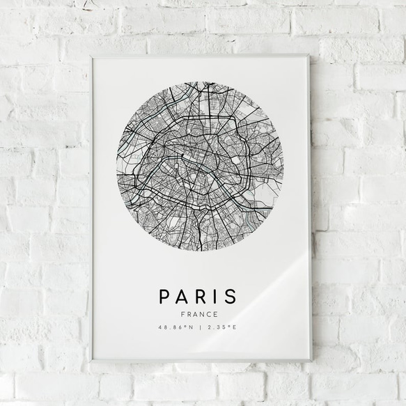 オシャレ インテリア パリ シンプル マップ ポスター 北欧風モノクロ