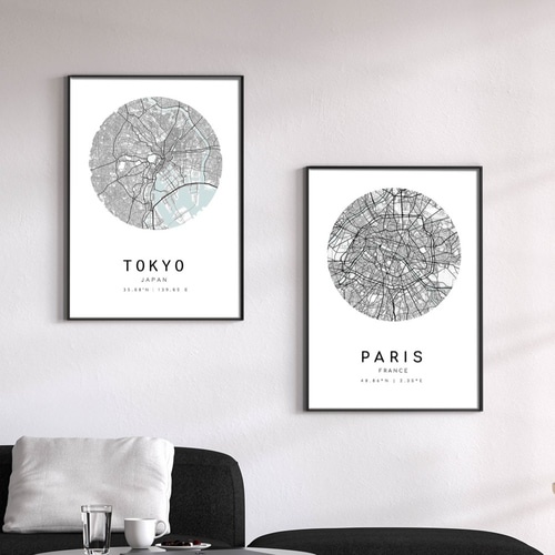 オシャレ インテリア パリ シンプル マップ ポスター 北欧風モノクロ