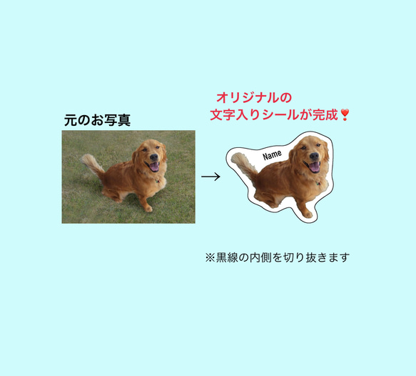 文字入りペットシール/サイズと枚数が指定できます/耐水性 2枚目の画像