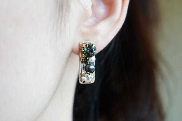 Minimily - 珠寶盒 - 幾何長方形珍珠耳環 (316L不鏽鋼抗敏耳針/耳夾) 第8張的照片