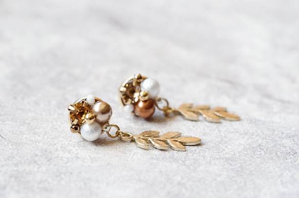 Minimily - 落秋．水晶珍珠耳環 (耳針/耳夾) 第4張的照片