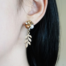 Minimily - 落秋．水晶珍珠耳環 (耳針/耳夾) 第7張的照片