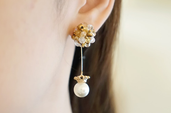 Minimily - 水晶氣球．水晶珍珠耳環 (耳針) 第4張的照片