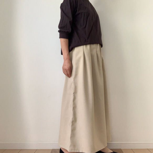 □再販トロストレッチロングワイドパンツ　ポケット付★ベージュ&黒　丈調節可能　シワになりにくい　動きやすい 5枚目の画像