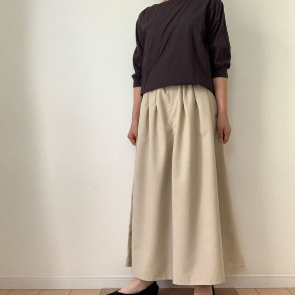□再販トロストレッチロングワイドパンツ　ポケット付★ベージュ&黒　丈調節可能　シワになりにくい　動きやすい 7枚目の画像