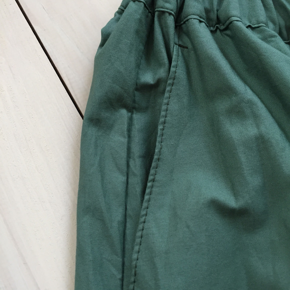 □受注製作★綿ロングワイドパンツ　ポケット付★グリーン 8枚目の画像