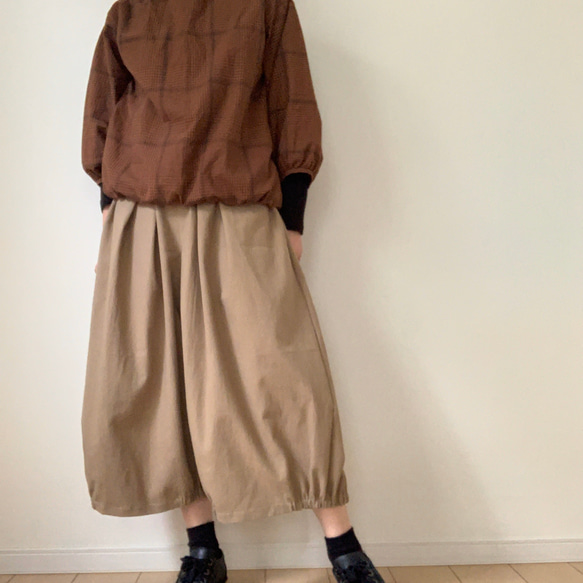 □再販★綿麻バルーンパンツ　ポケット付★グレイッシュモカ　受注製作　ウエストゴム　丈調節可能creema限定 2枚目の画像