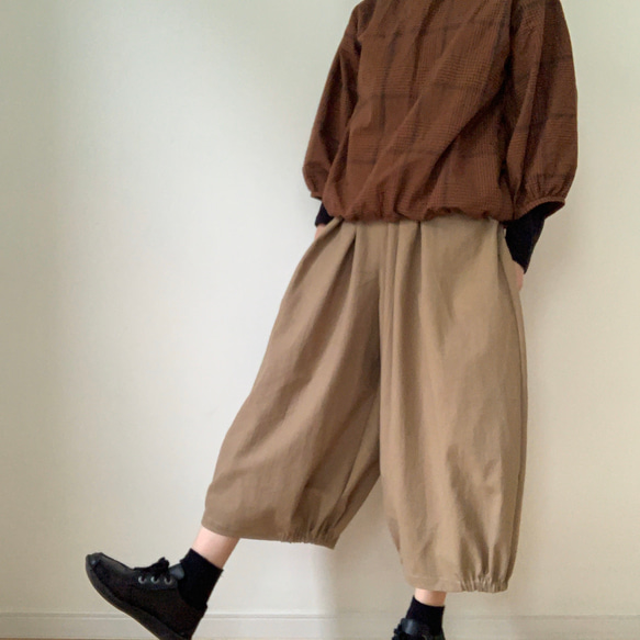 □再販★綿麻バルーンパンツ　ポケット付★グレイッシュモカ　受注製作　ウエストゴム　丈調節可能creema限定 3枚目の画像