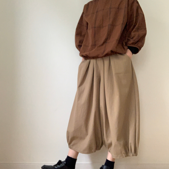 □再販★綿麻バルーンパンツ　ポケット付★グレイッシュモカ　受注製作　ウエストゴム　丈調節可能creema限定 5枚目の画像