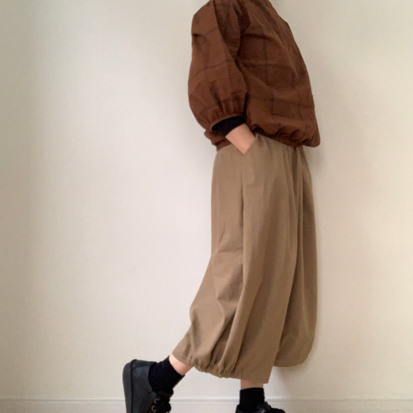 □再販★綿麻バルーンパンツ　ポケット付★グレイッシュモカ　受注製作　ウエストゴム　丈調節可能creema限定 6枚目の画像