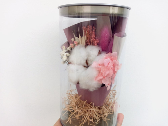 本物の花と||白い雲綿の植木鉢ドライフラワー小さな花束の結婚式の小さなものでクラフト紙袋 4枚目の画像