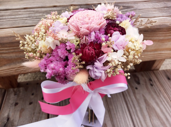 與實花||粉紅佳人 新娘捧花 捧花 乾燥花 不凋花 手作 婚禮 外拍 第8張的照片