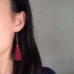 Handmade tassel earrings  |  Bohemia  |  Red 2枚目の画像