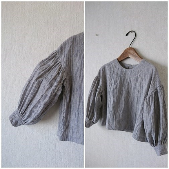 『sale 20％off』【子供服】綿麻ストライプのふんわり袖ブラウス　100（1着限定） 2枚目の画像