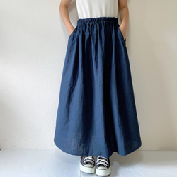 長裙配蓬鬆的雙層紗布*最大長度* 100％棉*簡單的深色海軍藍 第3張的照片