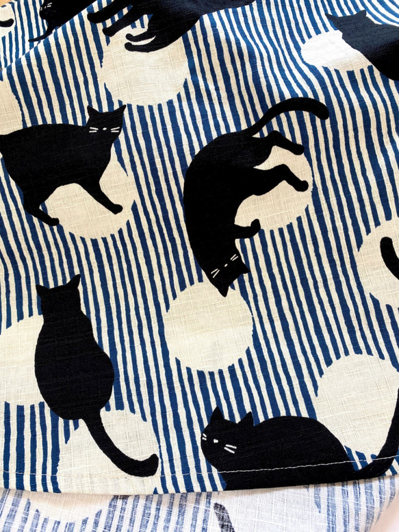 黑貓 x 條紋 x 波點圖案簡約喇叭連衣裙 * 短袖 * 100% 棉 第6張的照片