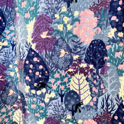 貓森林*寬鬆長袖插肩連衣裙*鳥兒和花朵圖案* 100％棉*藍紫色 第6張的照片