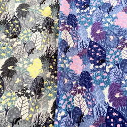 貓森林*寬鬆長袖插肩連衣裙*鳥兒和花朵圖案* 100％棉*藍紫色 第7張的照片