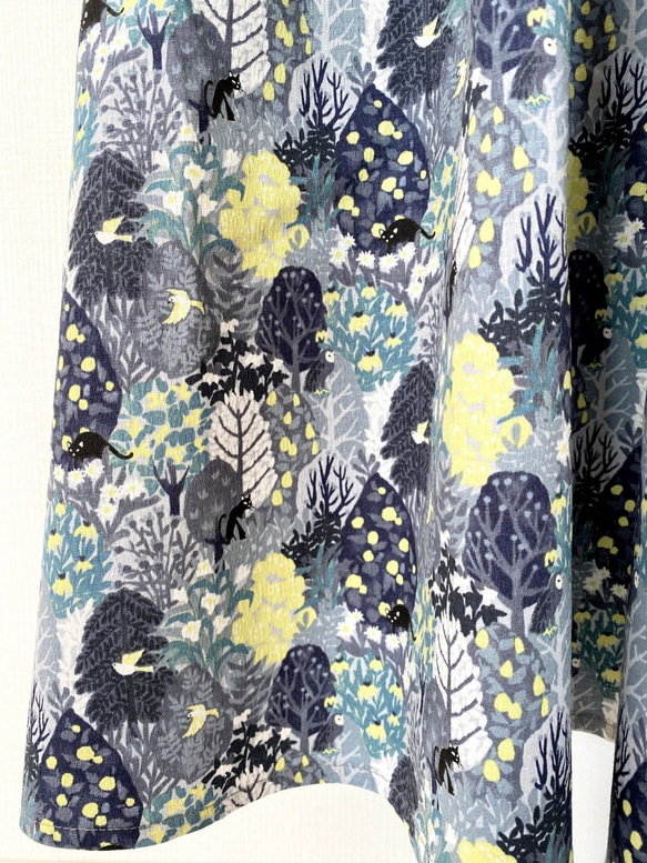 貓森林*長裙*鳥類和花卉圖案*最大長度* 100％棉*單調黃色 第10張的照片