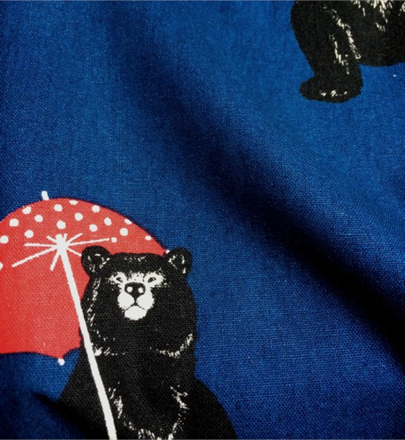 雨傘とおでかけ：くまの五分袖ワンピース：インディゴブルー 2枚目の画像