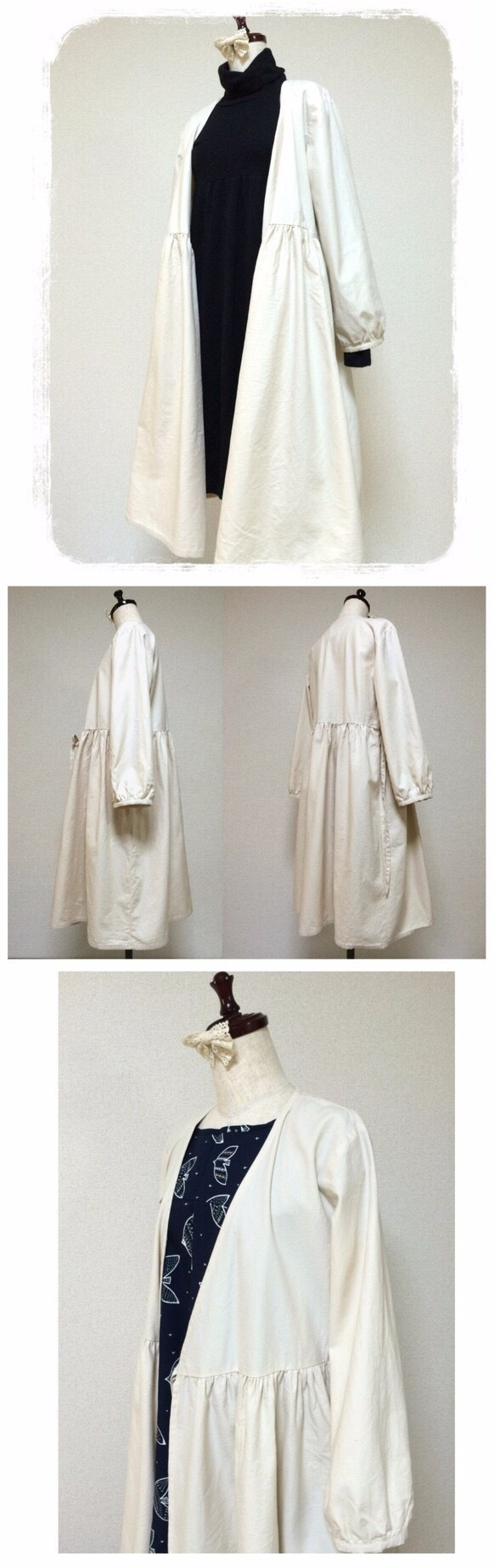 リボン結びの羽織りワンピース：オフホワイト 5枚目の画像