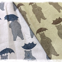 くまと傘のフレアワンピース：五分袖：カーキ 2枚目の画像