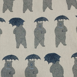 くまと傘のフレアワンピース：半袖：ブルーグレー 2枚目の画像