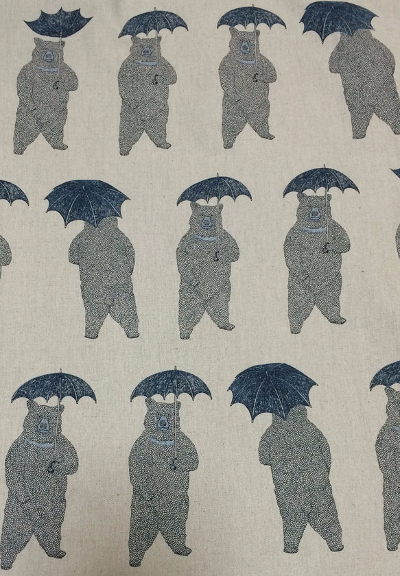 くまと傘のフレアワンピース：半袖：ブルーグレー 2枚目の画像